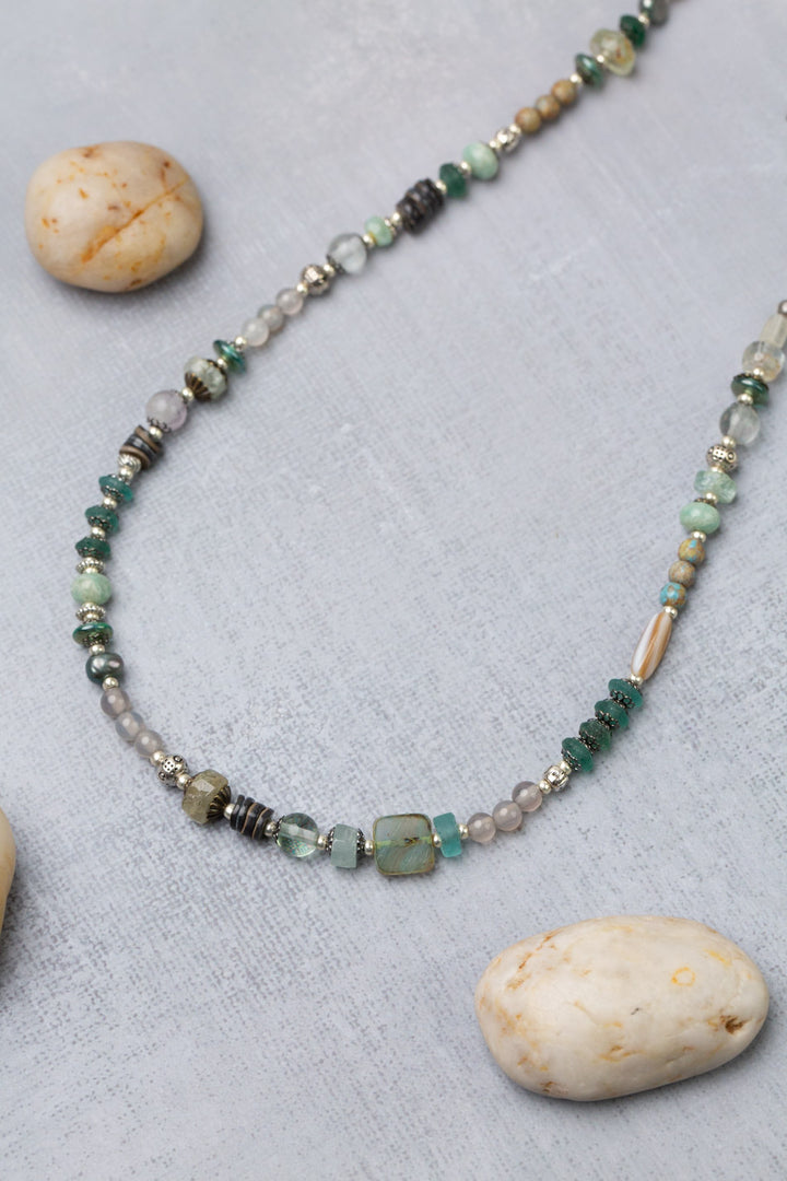 Venetian Dreams 37-39" Freshwater Pearl, Roman Glass, Fluorite, Czech Glass, Abalone Shell Collage Necklace