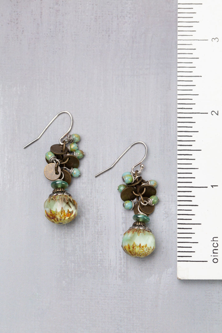 Venetian Dreams Antique Brass Medallion Dangles With Czech Glass Cluster Earrings