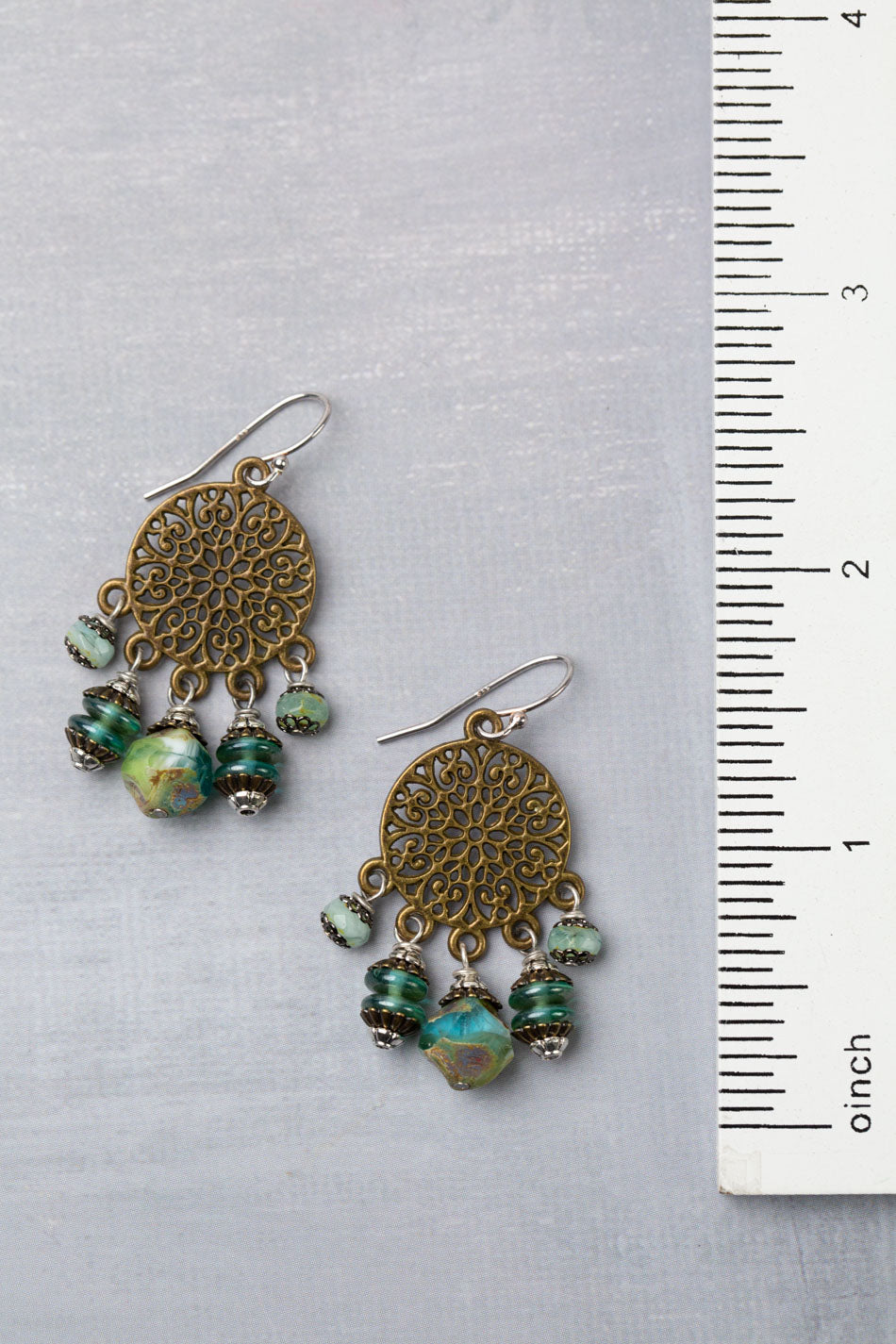 Venetian Dreams Antique Brass Floral Mandala With Czech Glass Dangles Statement Earrings