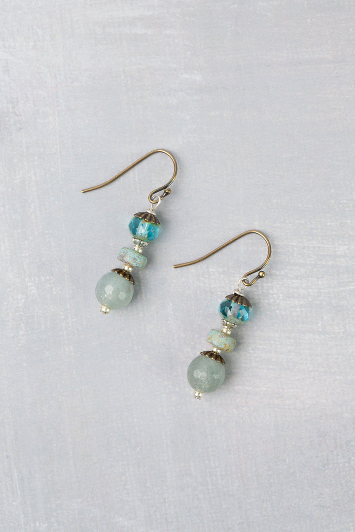 Venetian Dreams Roman Glass, Aquamarine With Czech Glass Simple Earrings