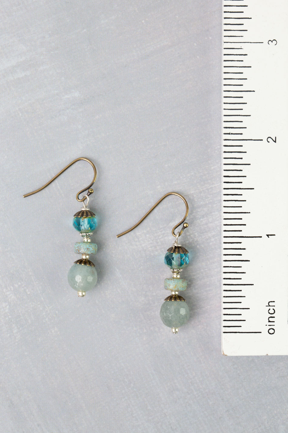 Venetian Dreams Roman Glass, Aquamarine With Czech Glass Simple Earrings
