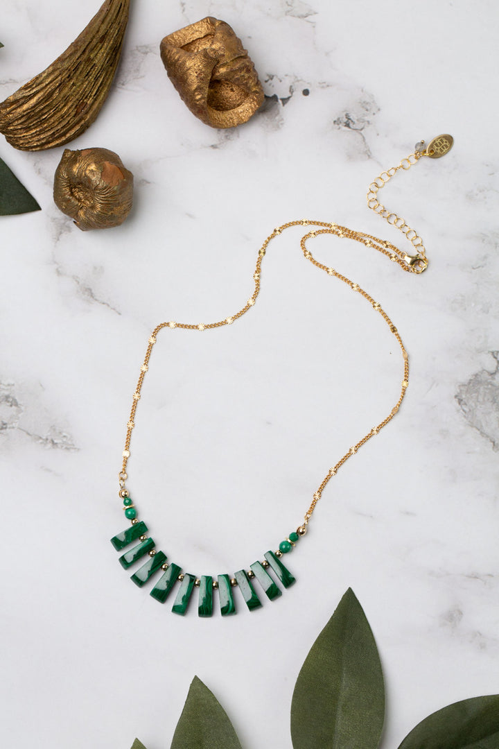 Verdant 16-18" Malachite Fringe With Gold Filled Accents Statement Necklace