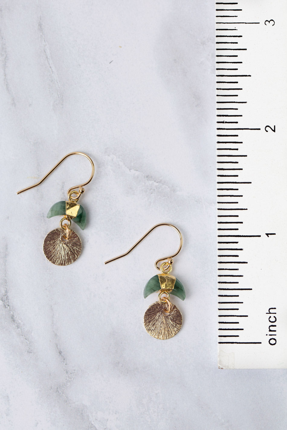 Verdant Gold Plated Emerald Crescent Moon Dangle Earrings