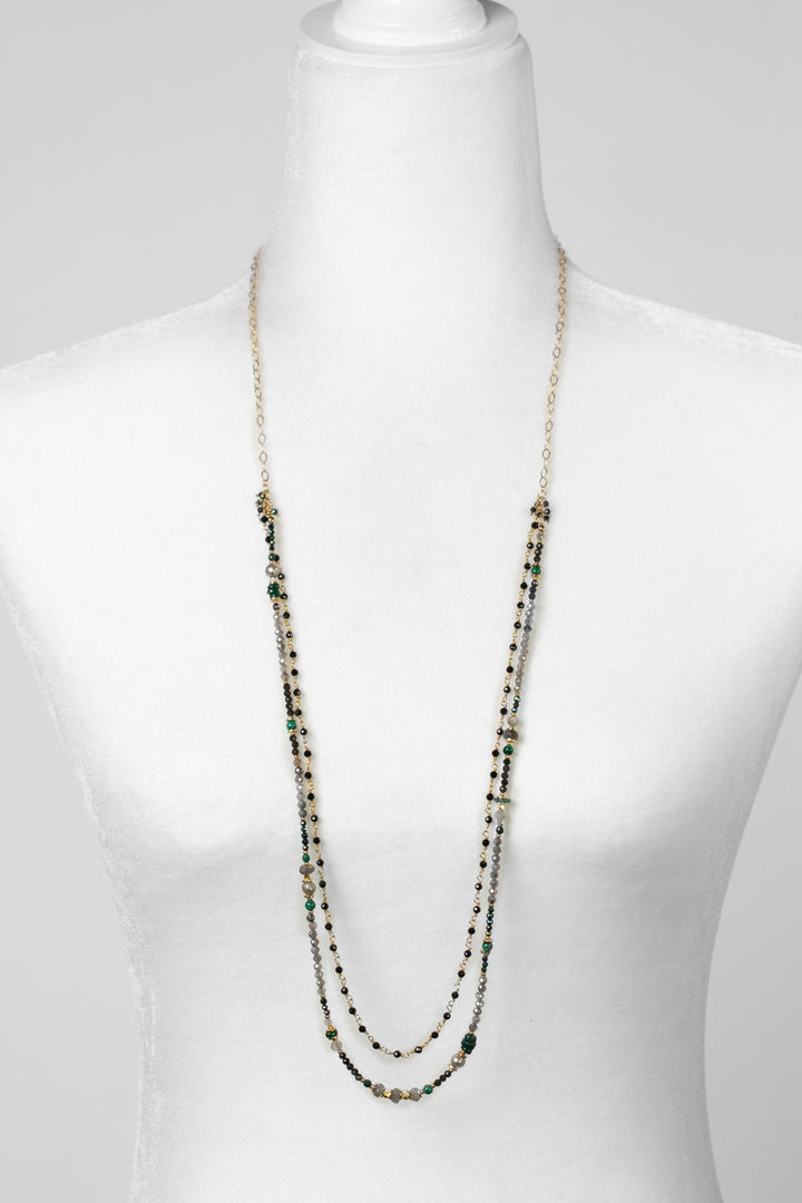 Verdant 17 or 35" Malachite, Labradorite, Freshwater Pearl Multistrand Necklace