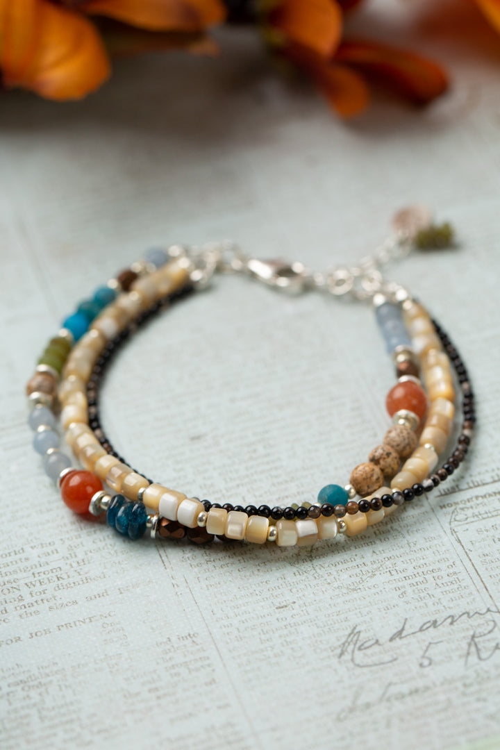 Vitality 7.5-8.5" Agate, Mother Of Pearl, Apatite Multistrand Bracelet