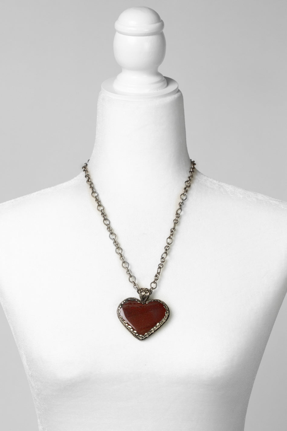 One Of A Kind Tibetan Red Jasper Heart Pendant Statement Necklace