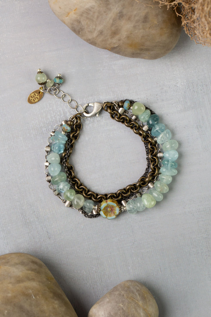 Venetian Dreams 7.5-8.5" Aquamarine, Czech Glass Multistrand Bracelet
