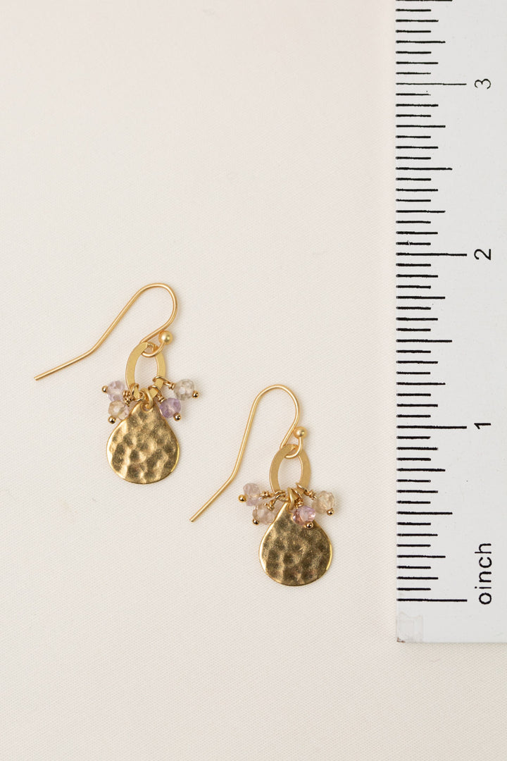 Wildflower Faceted Ametrine With Hammered Gold Plated Brass Teardrop Cluster Earrings