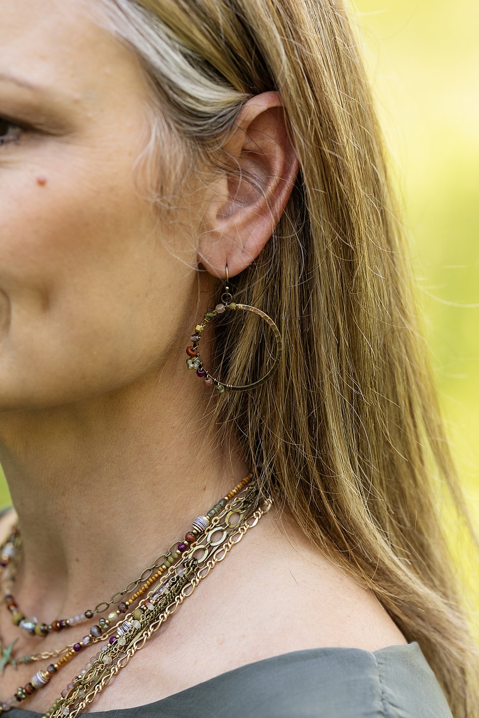 Wildflower With Czech Glass Hoop Earrings