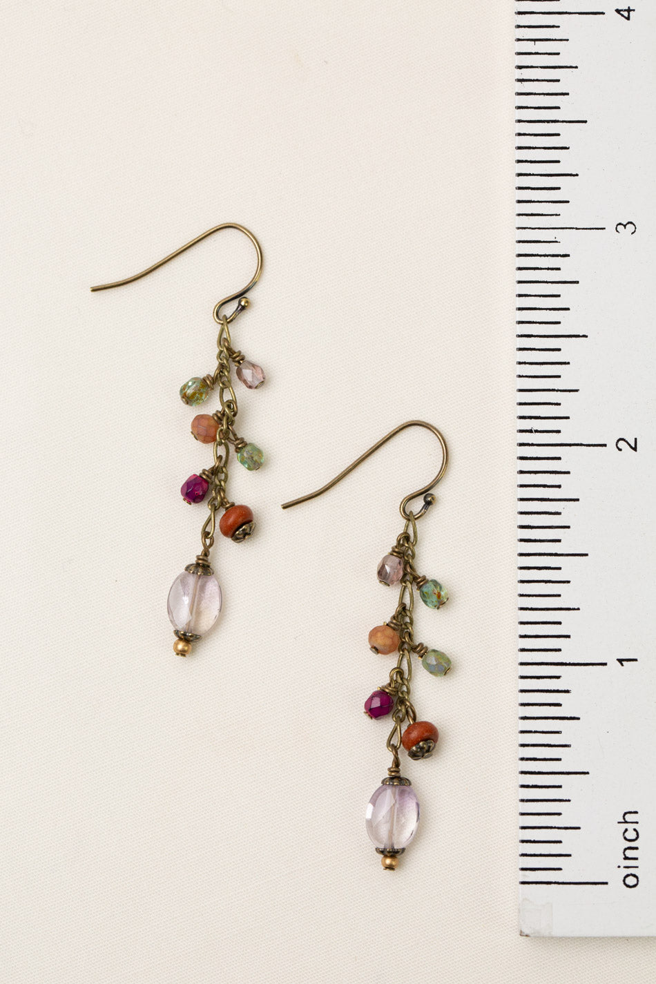 Wildflower Czech Glass, Wood With Faceted Amethyst Ovals Dangle Earrings