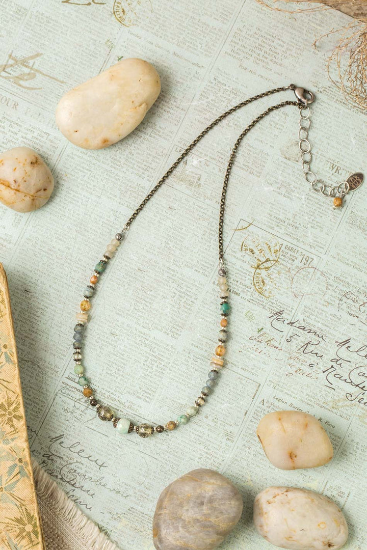 Wisdom Within 15.5-17.5" Czech Glass, Shell, Crystal With Peruvian Opal Collage Necklace