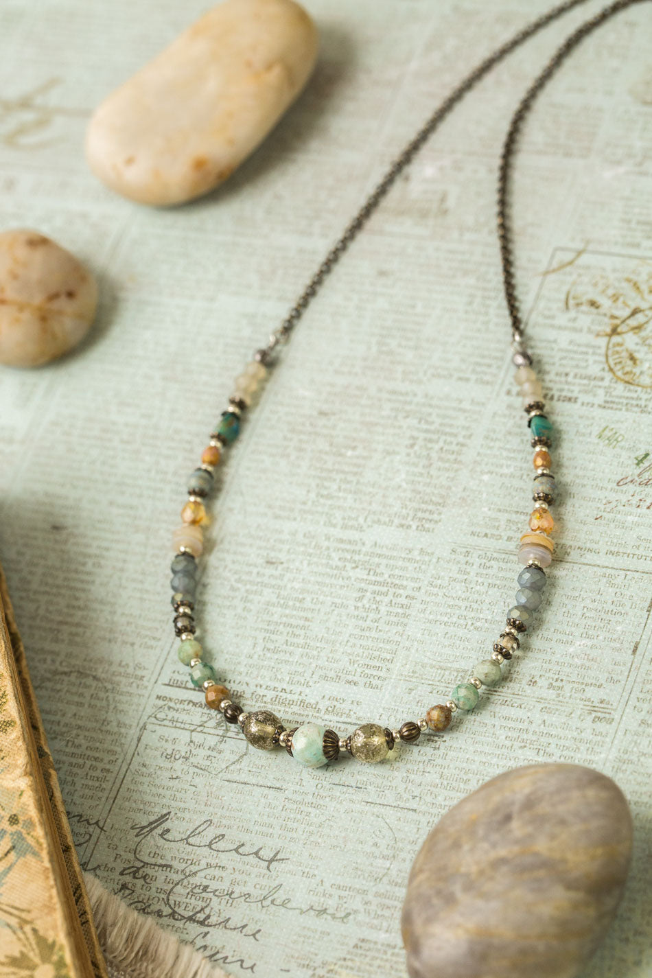 Wisdom Within 15.5-17.5" Czech Glass, Shell, Crystal With Peruvian Opal Collage Necklace