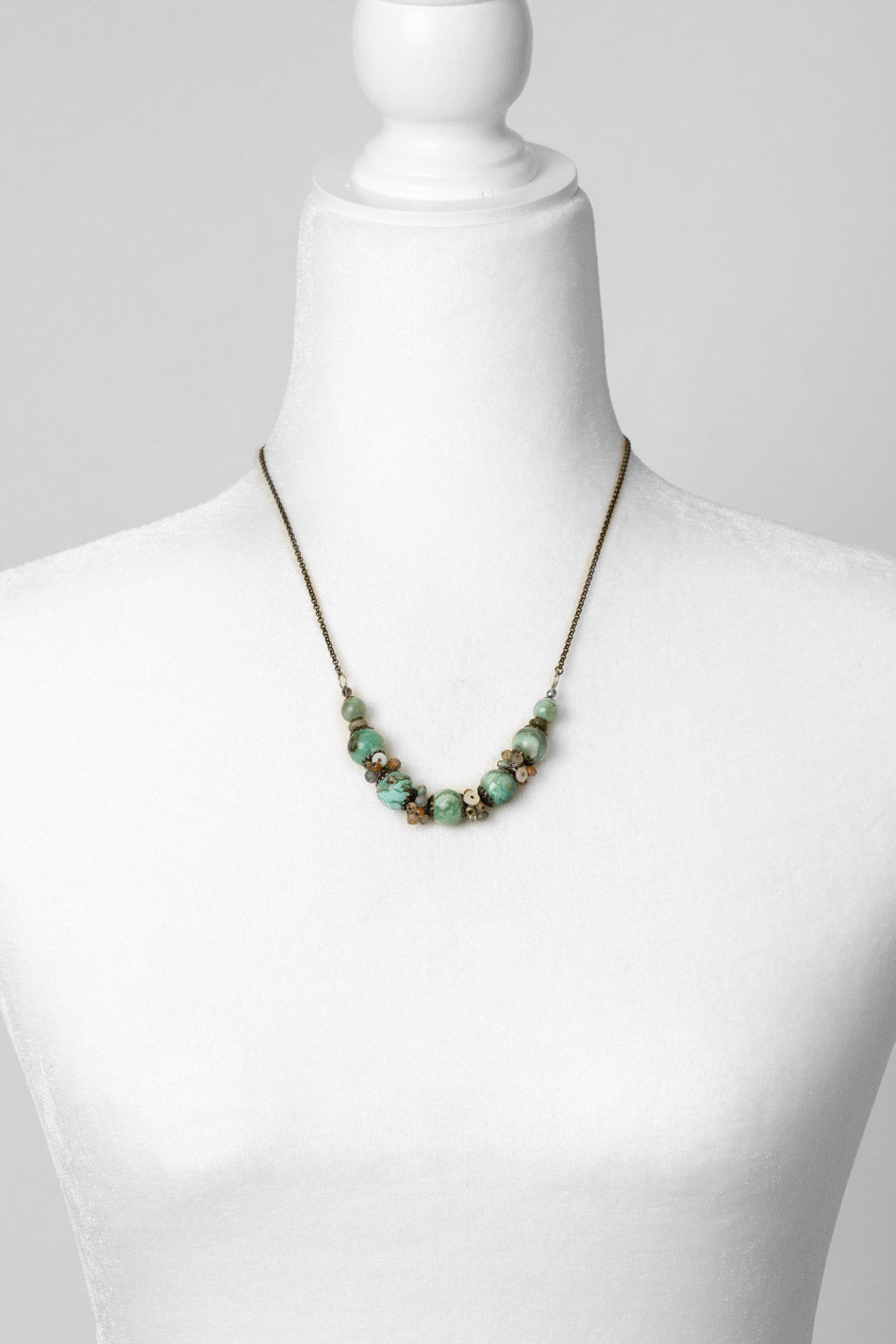 Wisdom Within 18-20" Shell, Crystal With Tibetan Turquoise Cluster Necklace