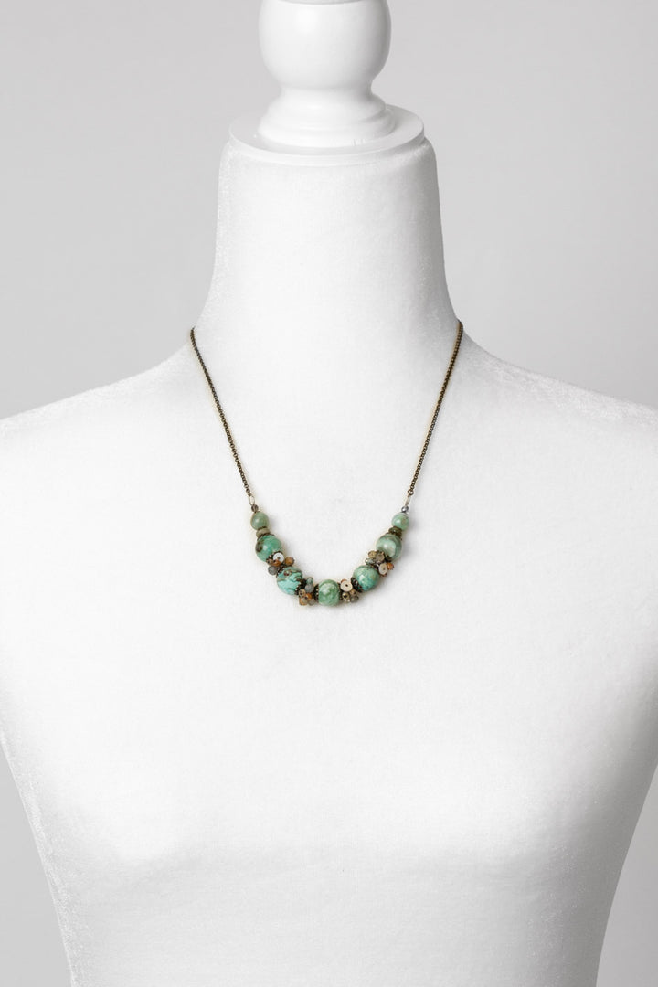 Wisdom Within 18-20" Shell, Crystal With Tibetan Turquoise Cluster Necklace
