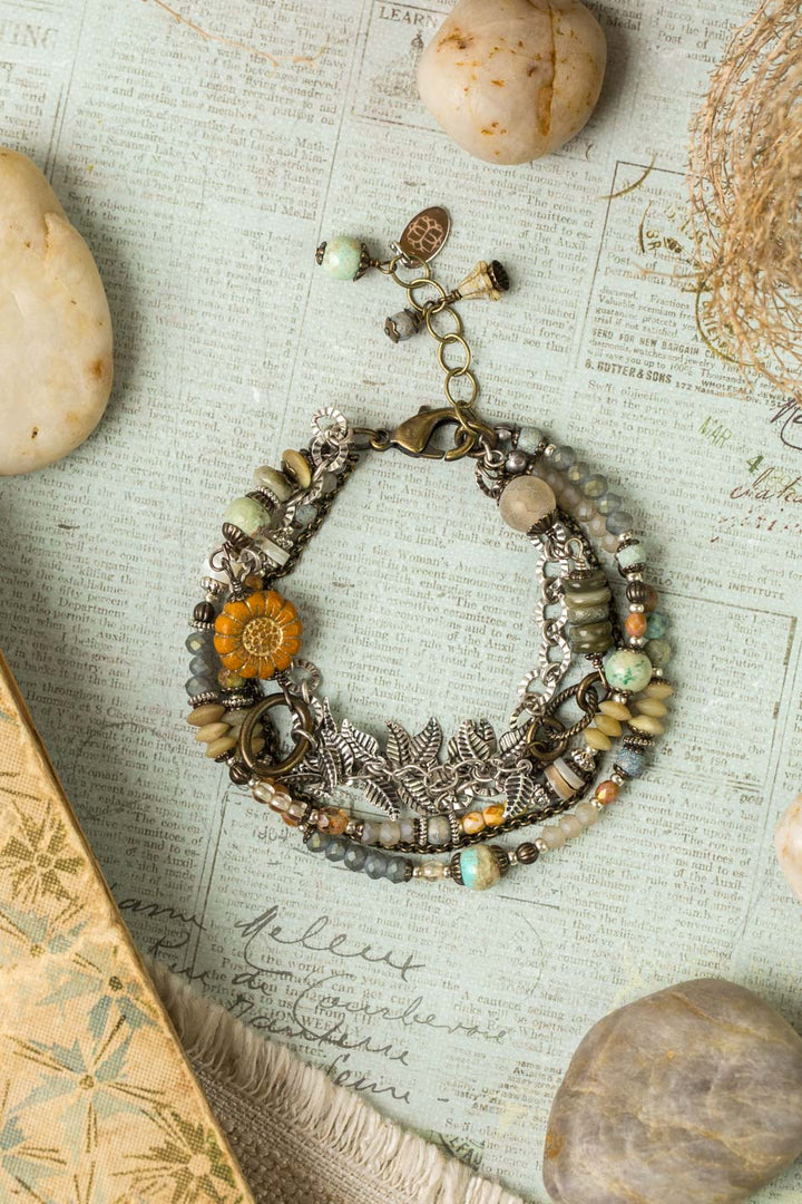 Wisdom Within 7.5-8.5" Peruvian Turquoise, Czech Glass, Shell Multistrand Bracelet