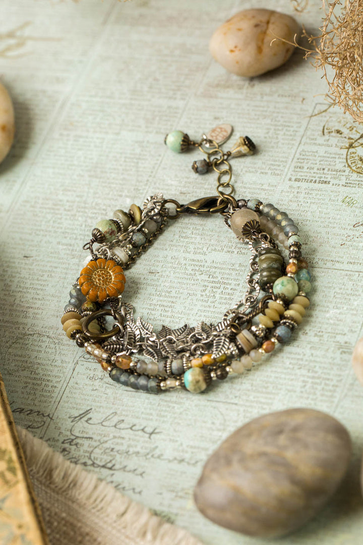 Wisdom Within 7.5-8.5" Peruvian Turquoise, Czech Glass, Shell Multistrand Bracelet