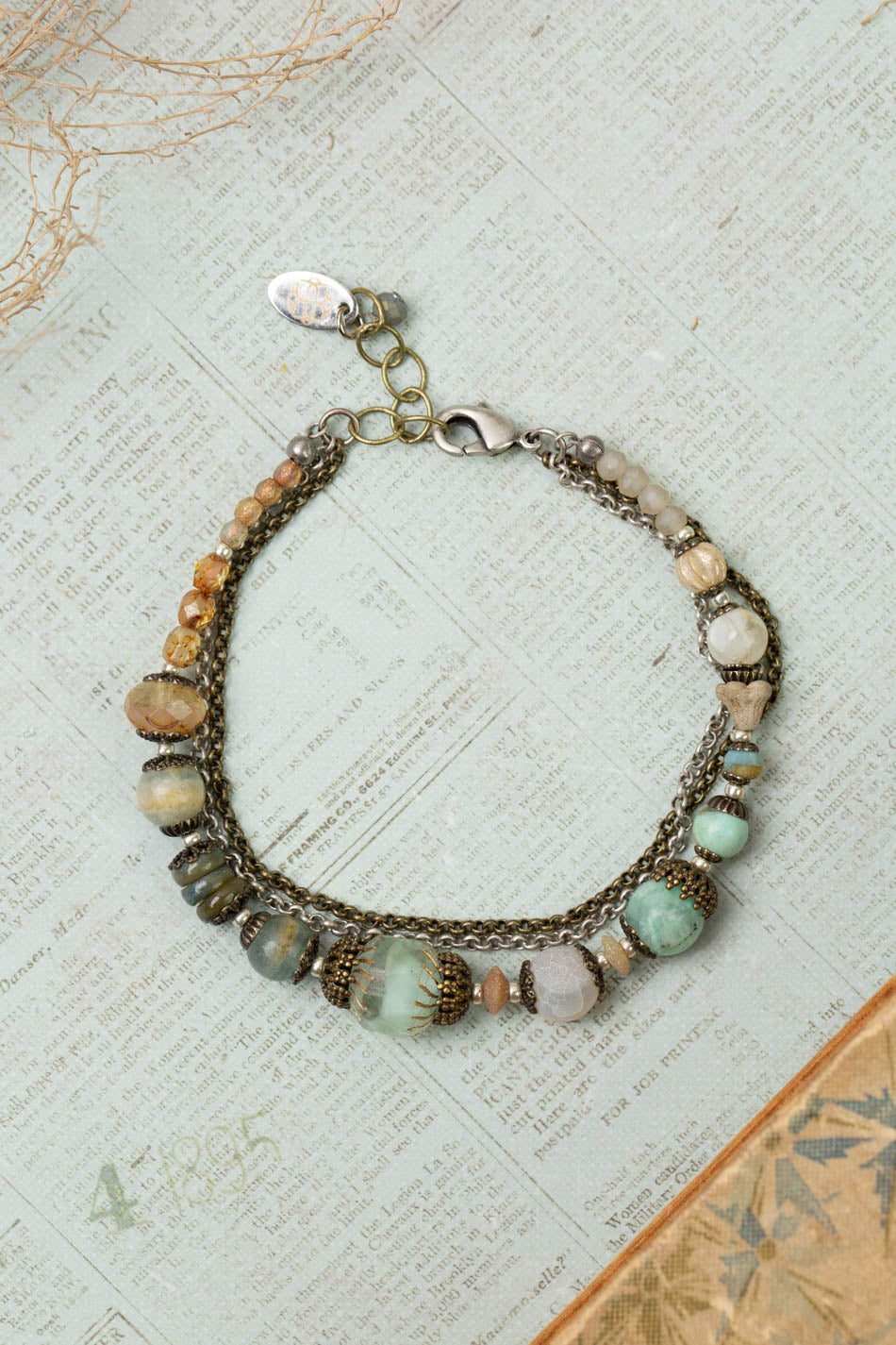 Wisdom Within 7.5-8.5" Turquoise, Czech Glass, Blue Calcite, Peruvian Turquoise Multistrand Bracelet