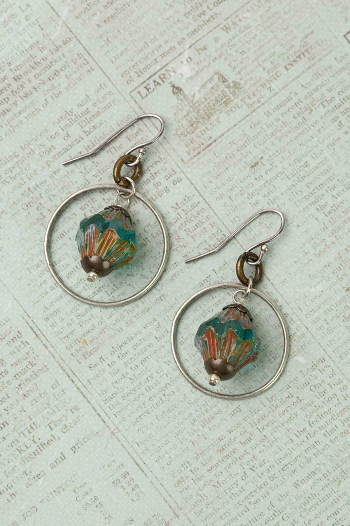 Wisdom Within Turquoise Prism Cut Czech Glass Hoop Earrings