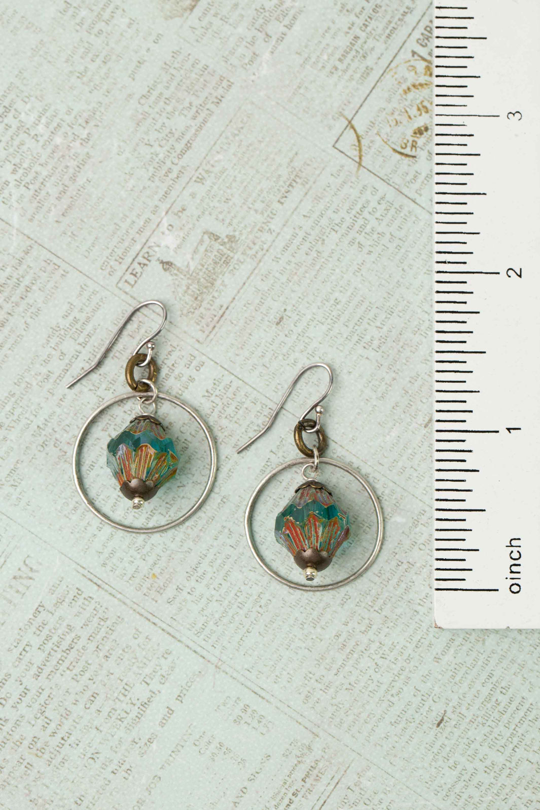 Wisdom Within Turquoise Prism Cut Czech Glass Hoop Earrings