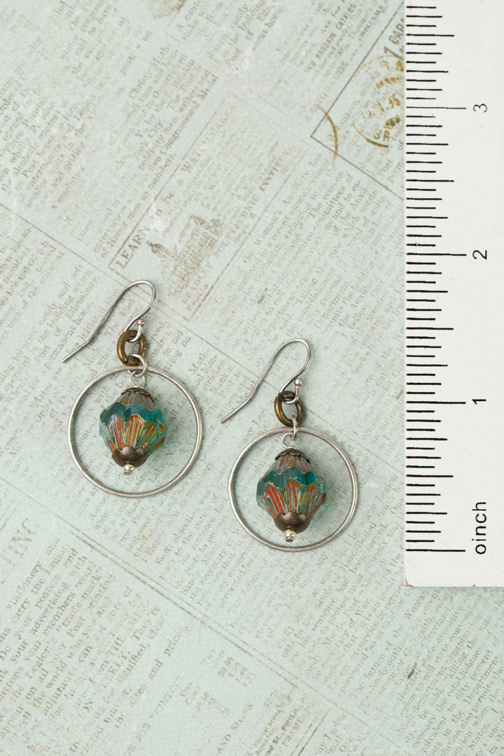 Wisdom Within Turquoise Prism Cut Czech Glass Hoop Earrings