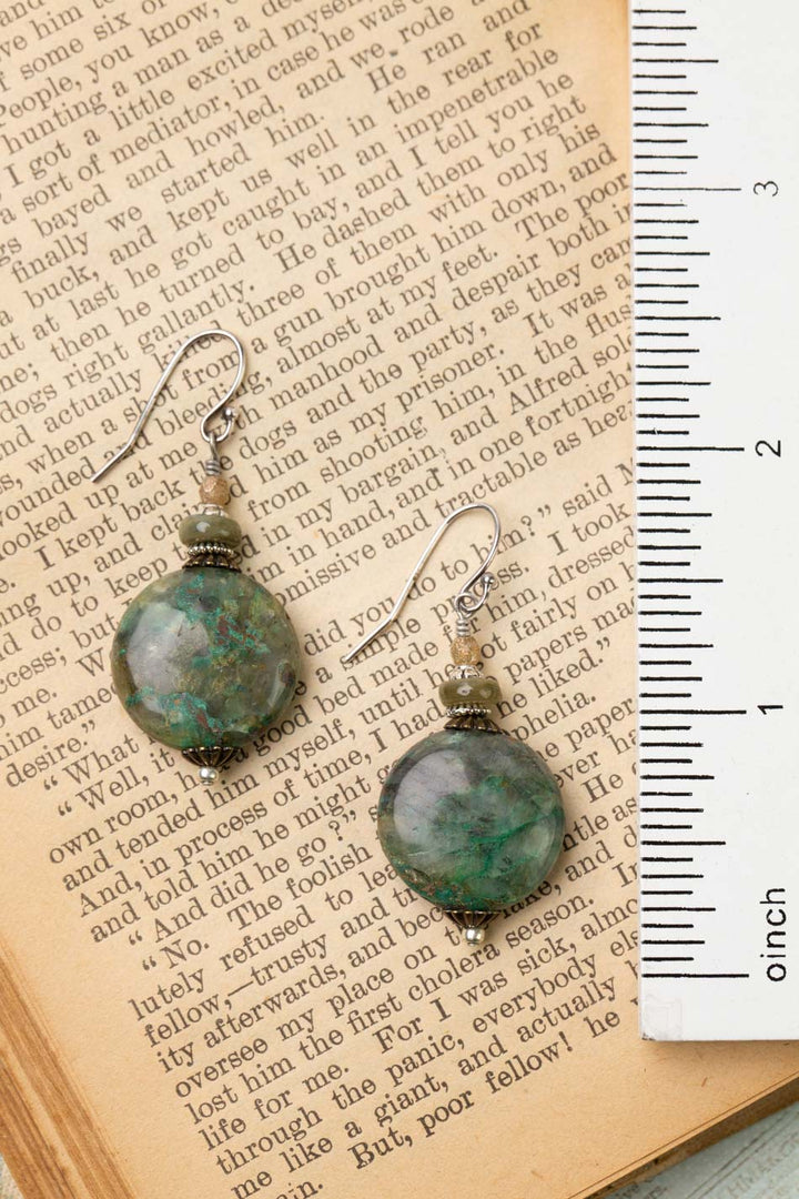 Wisdom Within Czech Glass, Cats Eye With Coin Shaped Amazonite Simple Earrings