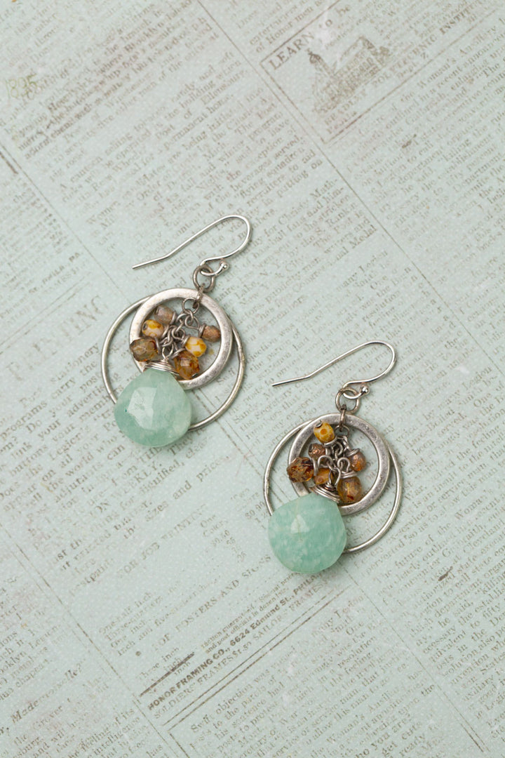 Wisdom Within Faceted Czech Glass With Amazonite Briolette Cluster Earrings