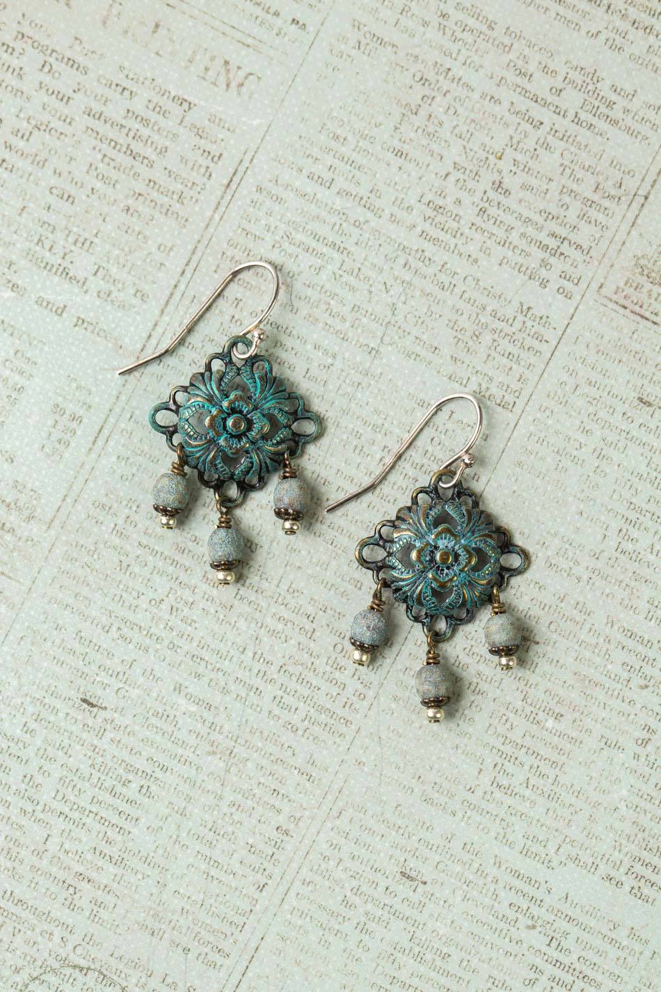 Wisdom Within Czech Glass With Patina Antique Brass Dangle Earrings