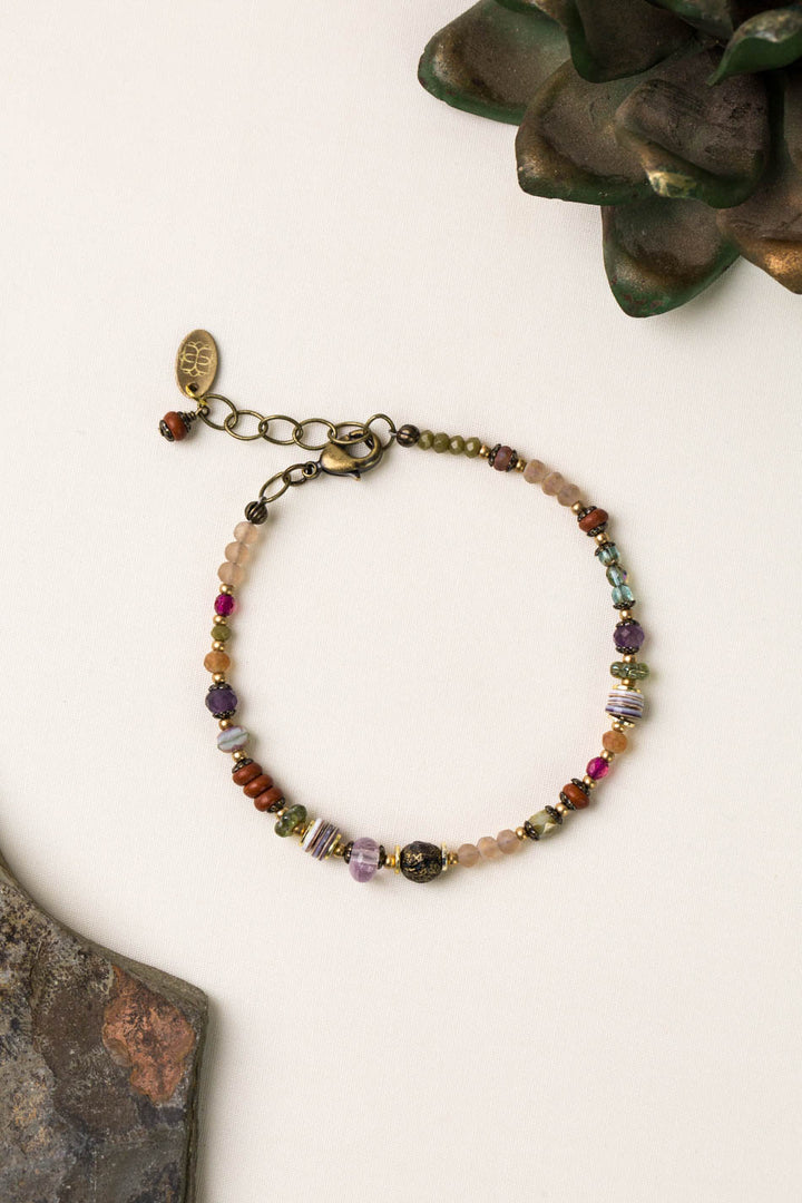 Wildflower 7.5-8.5" Amethyst, Faceted Czech Glass, Shell Simple Bracelet