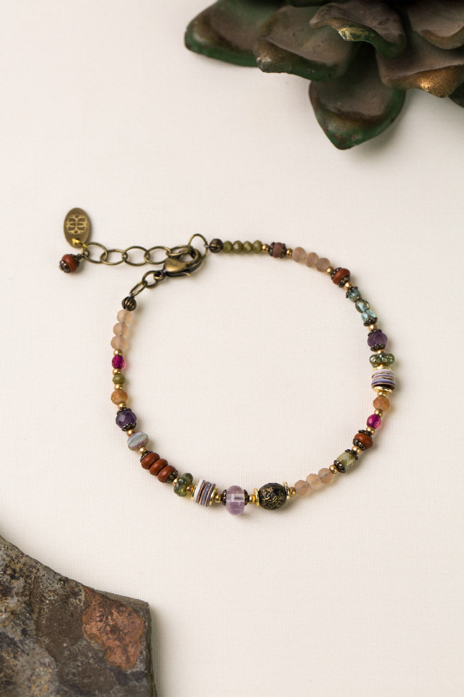 Wildflower 7.5-8.5" Amethyst, Faceted Czech Glass, Shell Simple Bracelet