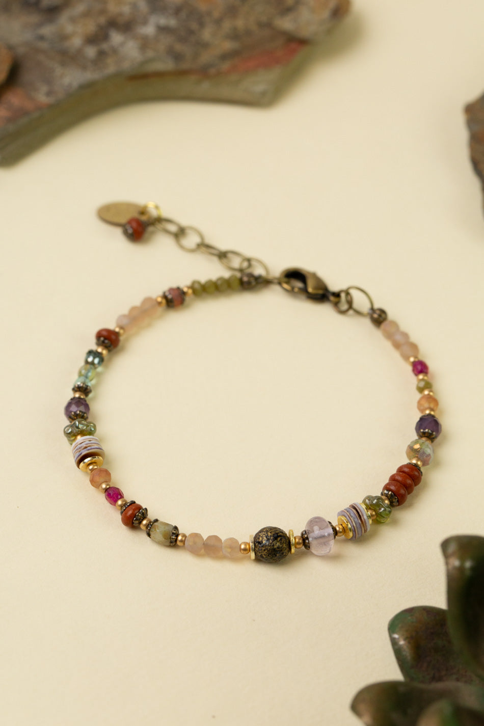 Wildflower 7.5-8.5" Amethyst, Faceted Czech Glass, Shell Simple Bracelet