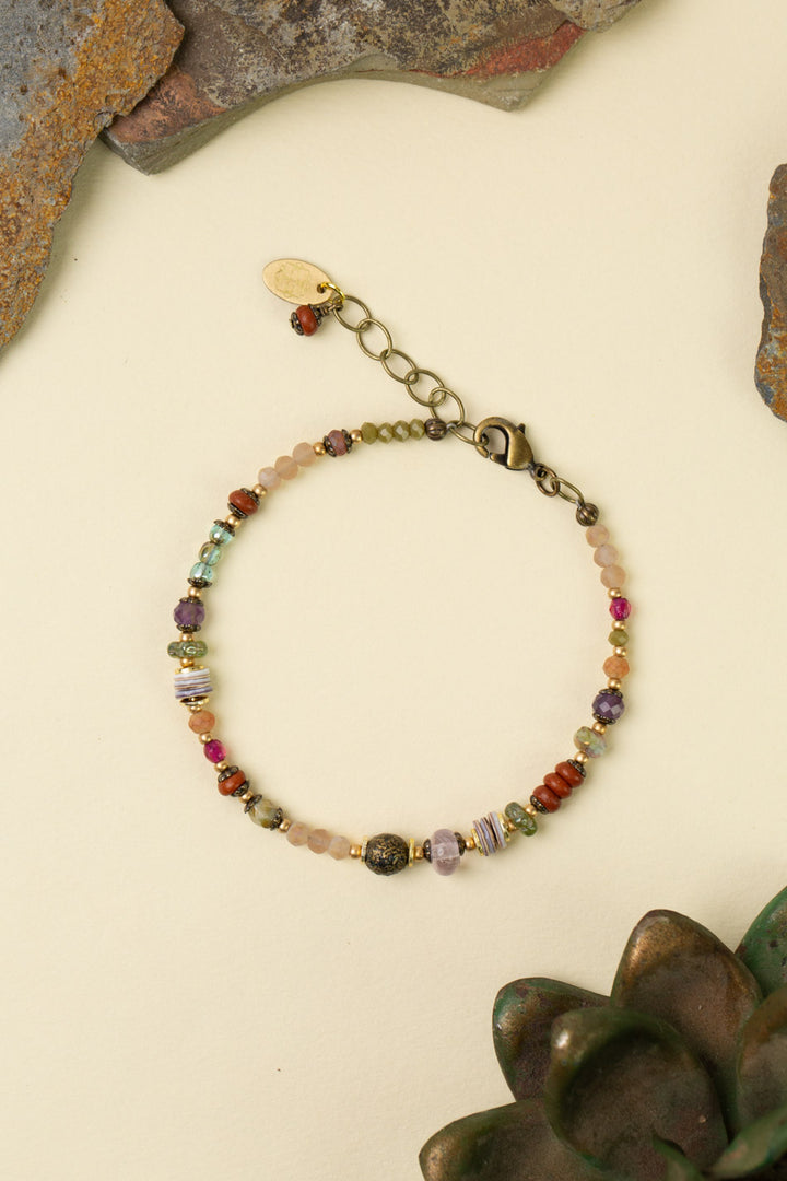 Wildflower 7.5-8.5" Amethyst, Faceted Czech Glass, Shell Simple Bracelet