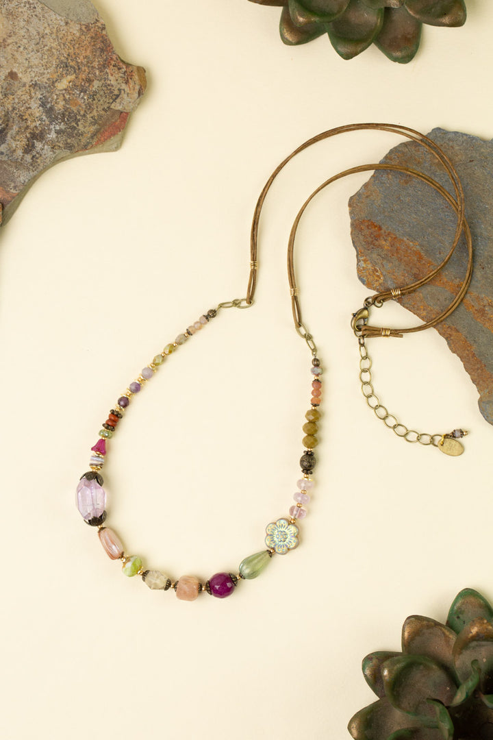 Wildflower 27.5-29.5" Czech Glass, Amethyst, Crystal Collage Necklace