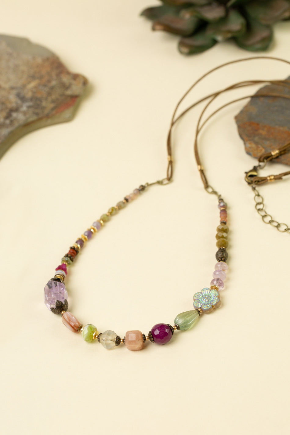 Wildflower 27.5-29.5" Czech Glass, Amethyst, Crystal Collage Necklace