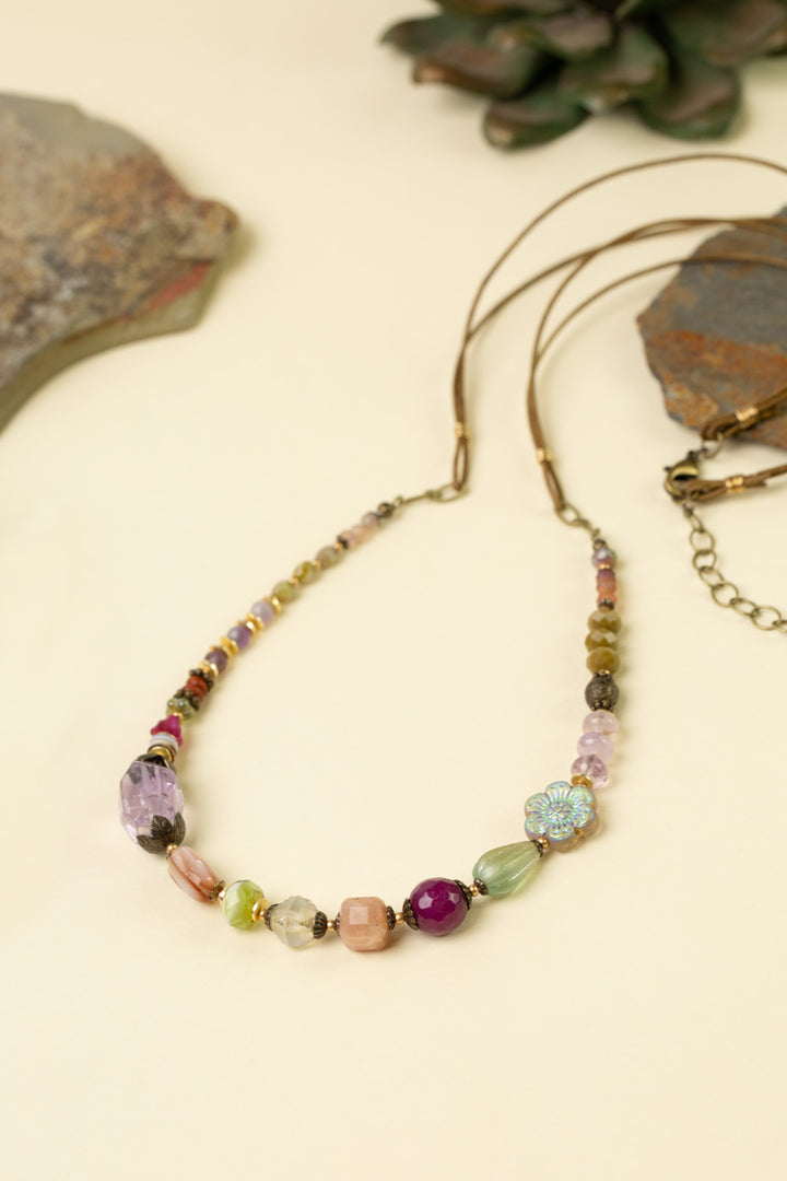 Wildflower 27.5-29.5" Czech Glass, Amethyst, Crystal Collage Necklace