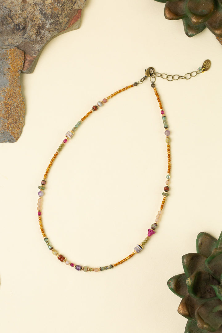 Wildflower 15.5-17.5" Czech Glass, Amethyst, Crystal Collage Necklace