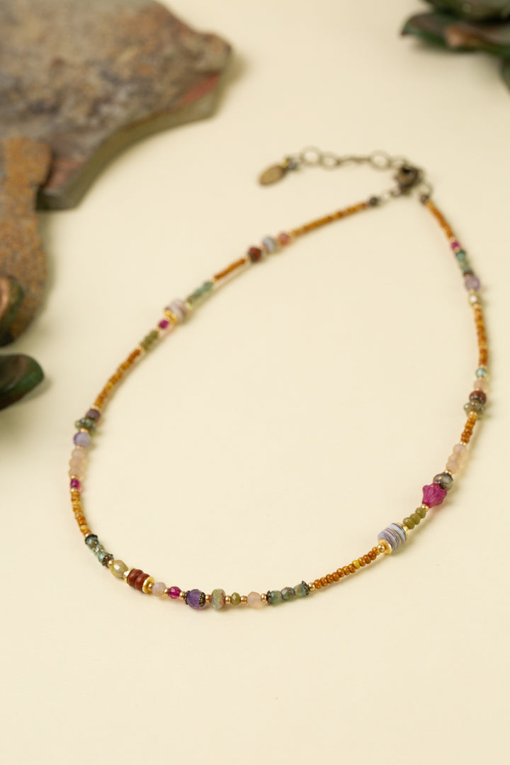 Wildflower 15.5-17.5" Czech Glass, Amethyst, Crystal Collage Necklace