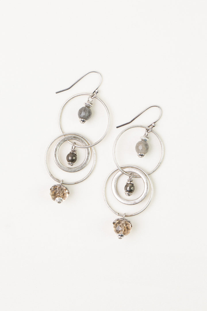 Windsor Castle Labradorite, Pyrite, Crystal Dangle Hoop Earrings