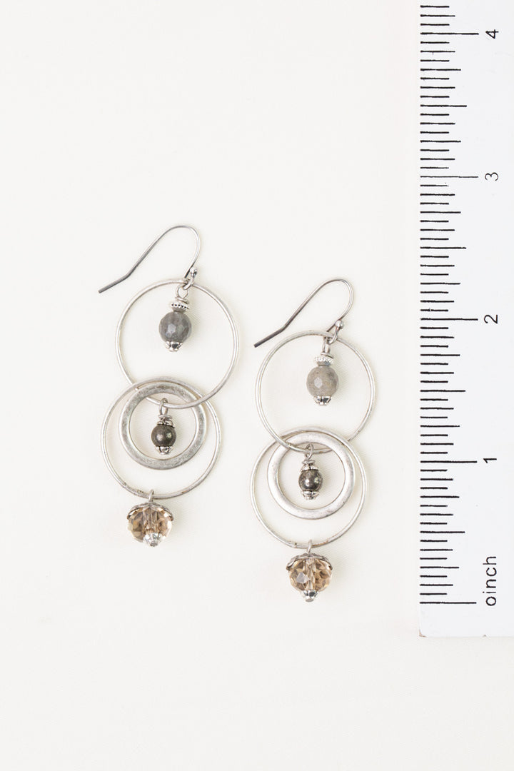 Windsor Castle Labradorite, Pyrite, Crystal Dangle Hoop Earrings