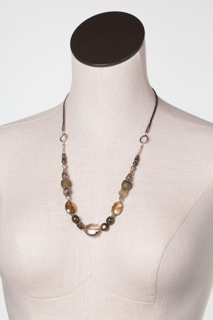 Windsor Castle 23.5-25.5" Smoky Quartz, Crystal, Pyrite Statement Necklace