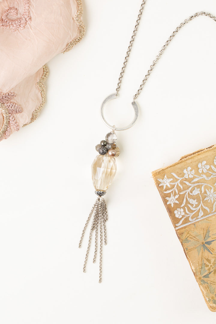 Windsor Castle 25.5-27.5" Labradorite, Pearl, Pyrite Tassel Necklace