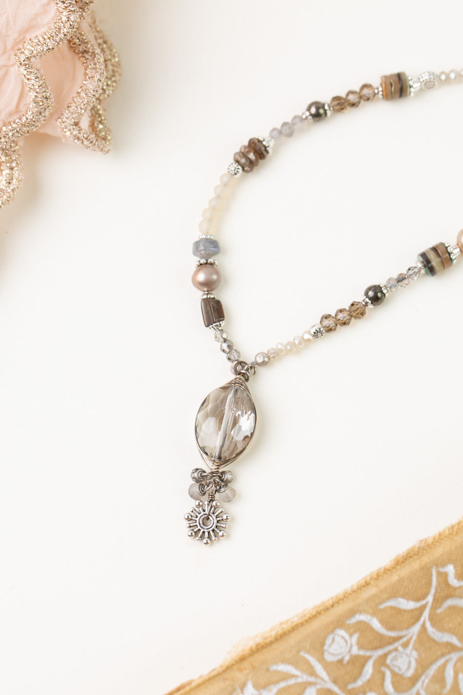 Windsor Castle 15.5-17.5" Abalone, Smoky Quartz, Freshwater Pearl With Crystal Collage Necklace