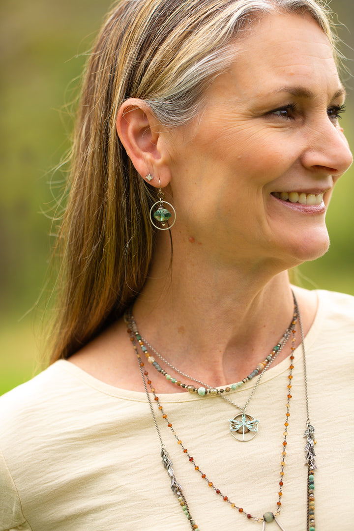 Wisdom Within Turquoise Prism Cut Czech Glass Hoop Earrings
