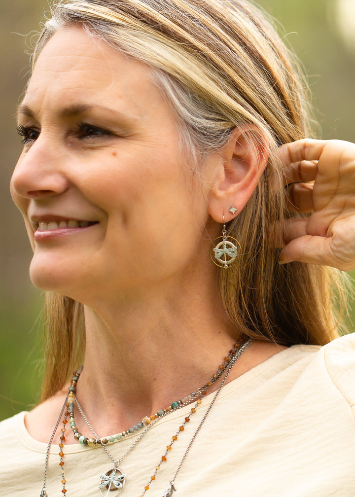 Wisdom Within Patina Antique Silver Dragonfly Hoop Earrings