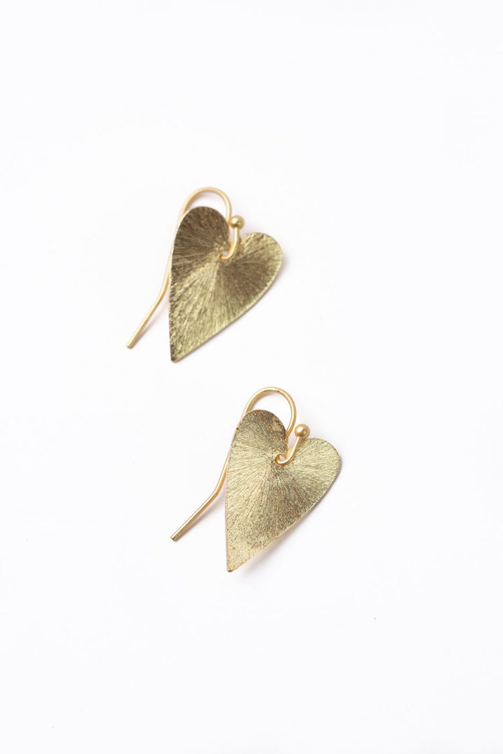 Brushed Gold Dainty Heart Earrings