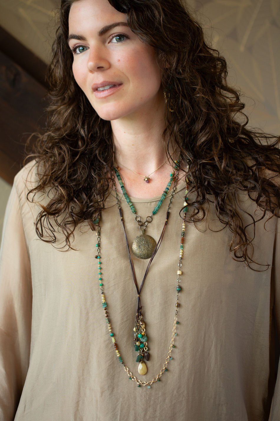 Atlas 19.5-21.5" Roman Glass, Czech Glass With Antique Brass Medallion Statement Necklace