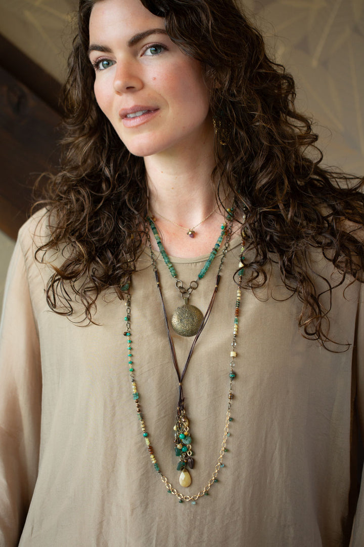 Atlas 19.5-21.5" Roman Glass, Czech Glass With Antique Brass Medallion Statement Necklace