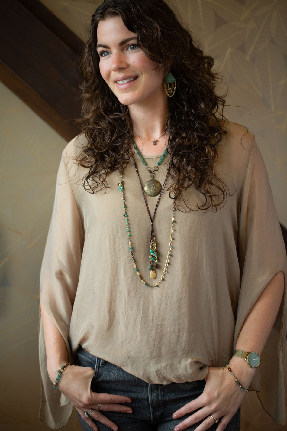 Atlas 26.5-28.5" Roman Glass, Honey Opal Tassel Necklace