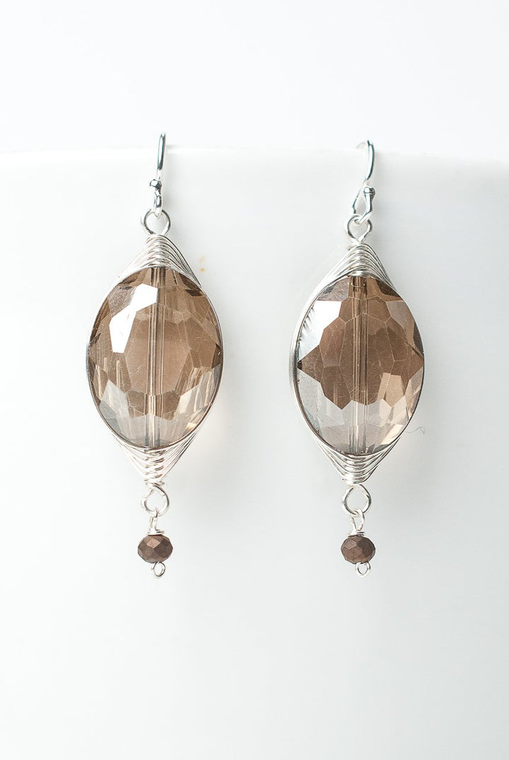 Herringbone Brown Crystal Oval Dangle Earrings