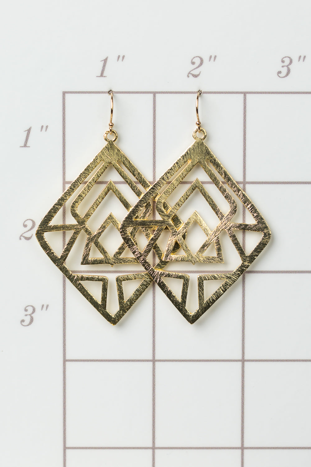 Brushed Gold Diamond Pyramid Earrings