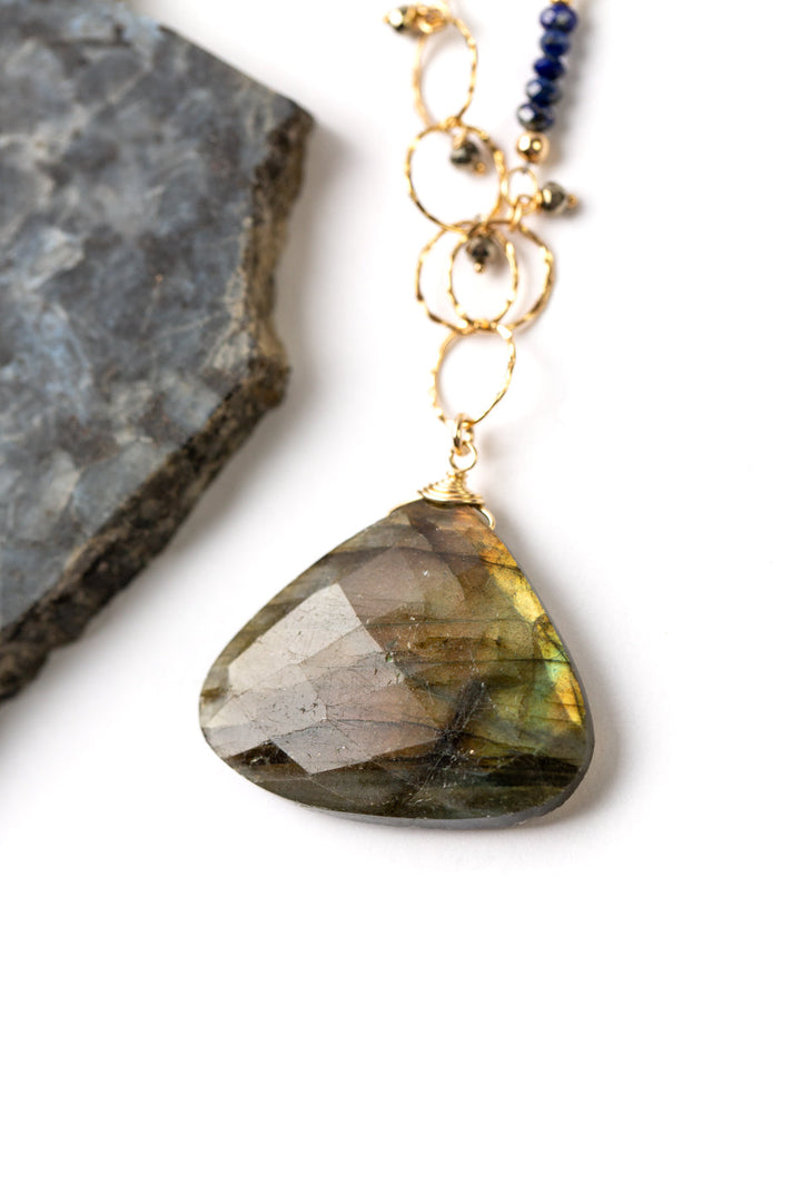 Blue Moon 32.5-34.5" Lapis, Labradorite, Pyrite Collage Necklace